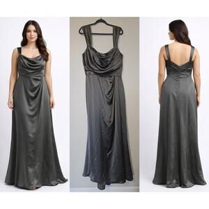 AmSale Satin Evening Gown Gray Draped Bodice Formal Dress Size 14 NWT